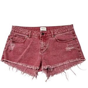 RVCA Shorts Womens 29 Pink Distressed Denim Frayed Hem‎ High Rise Casual Summer